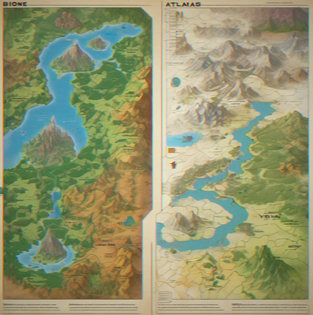Side-by-side comparison of two player atlases showing identical biome region with drastically different terrain layouts and landmark positions